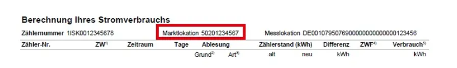 Beispielrechnung, die zeigt, wo genau auf dem Anschreiben die Malo_ID zu finden ist