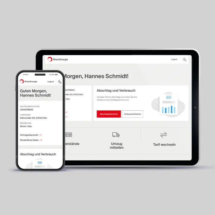Ansicht des OnlineService auf dem Smartphone und Tablet.