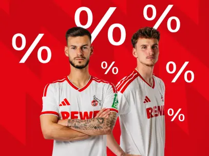 Zwei Fußballspieler im Trikot des 1. FC Köln