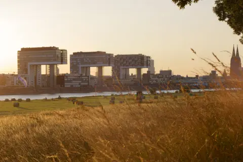 Rheinauhafen in Köln im Sonnenuntergang