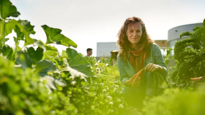 Frau im Garten bei der Ernte