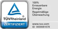 Auszeichnung TÜV Rheinland Zertifiziert (100 % Erneuerbare Energie, Regelmäßige Überwachung)