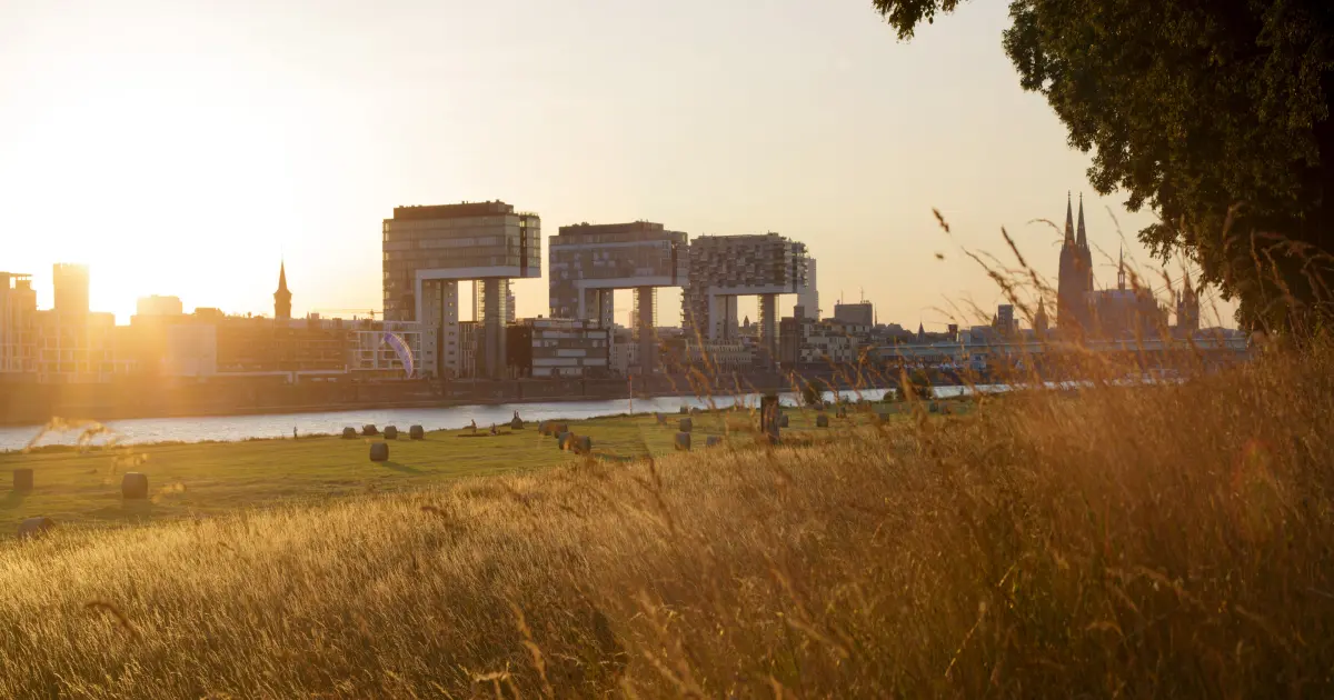 Rheinauhafen in Köln im Sonnenuntergang